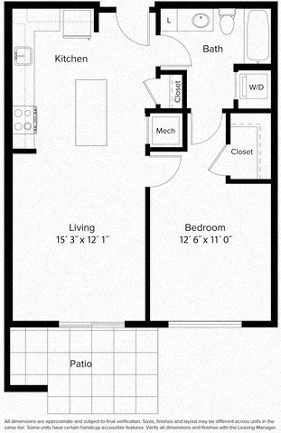 1 bed 1 bath floorplan L at Fort Totten Square, Washington, 20011